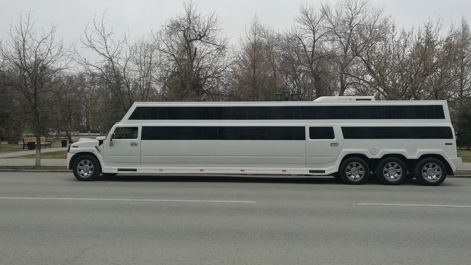 Long limousine parked by a road